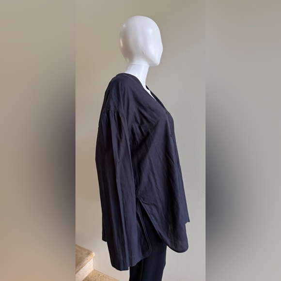 COS Women's Long Sleeve Cotton Blouse Top Shirt Size Medium Navy Blue - Picture 2 of 7